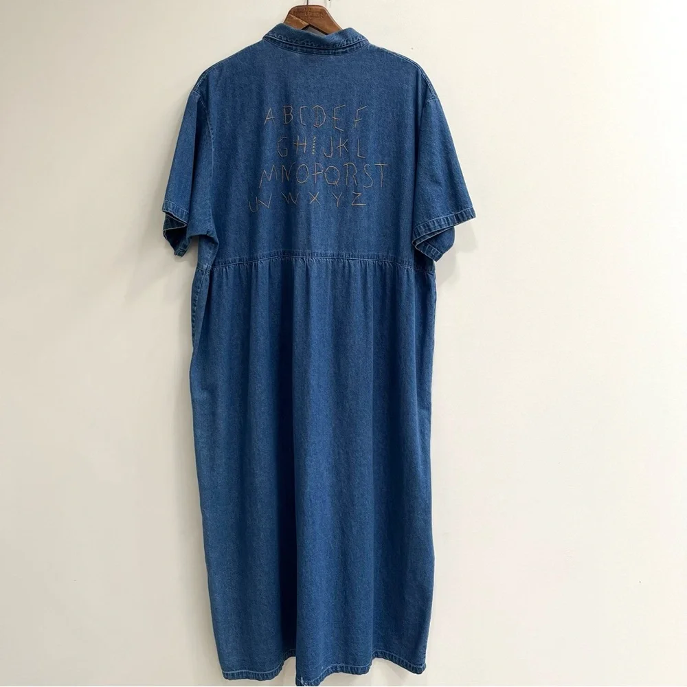 Vintage 90’s denim maxi jumper dress country chicken rooster patchwork appliqués - Picture 4 of 14